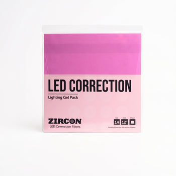 LEE Filters Zircon LED Correction Filter Gel Pack in a clear plastic sleeve with a pink and white label, shown on a clean white background.
