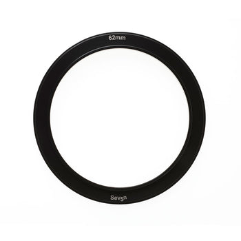 A black 62mm adaptor ring with 'SEVEN5' branding on it, designed for camera lens accessories.